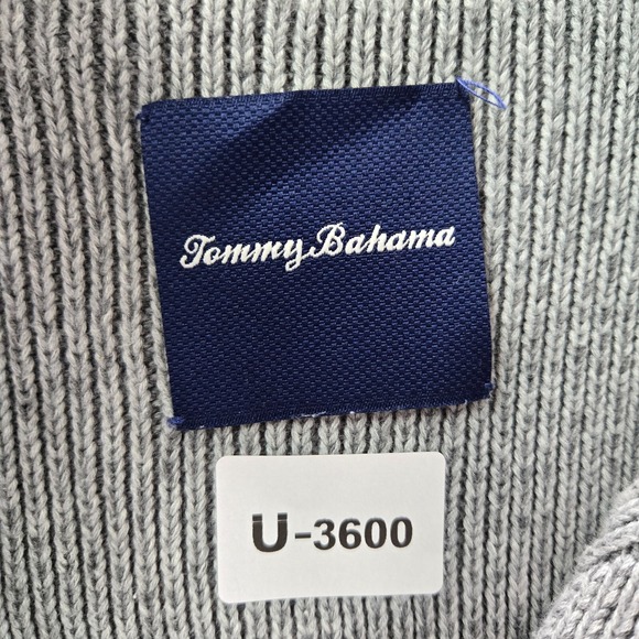 Tommy Bahama Men Sweater Large Gray Diamond Knit 1/4 Zip Mock Neck Long Sleeve - Picture 2 of 11